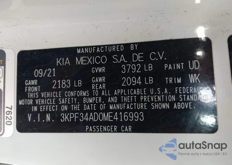 2021 Kia Forte Gt-Line from USA, damaged, VIN 3KPF34AD0ME416993